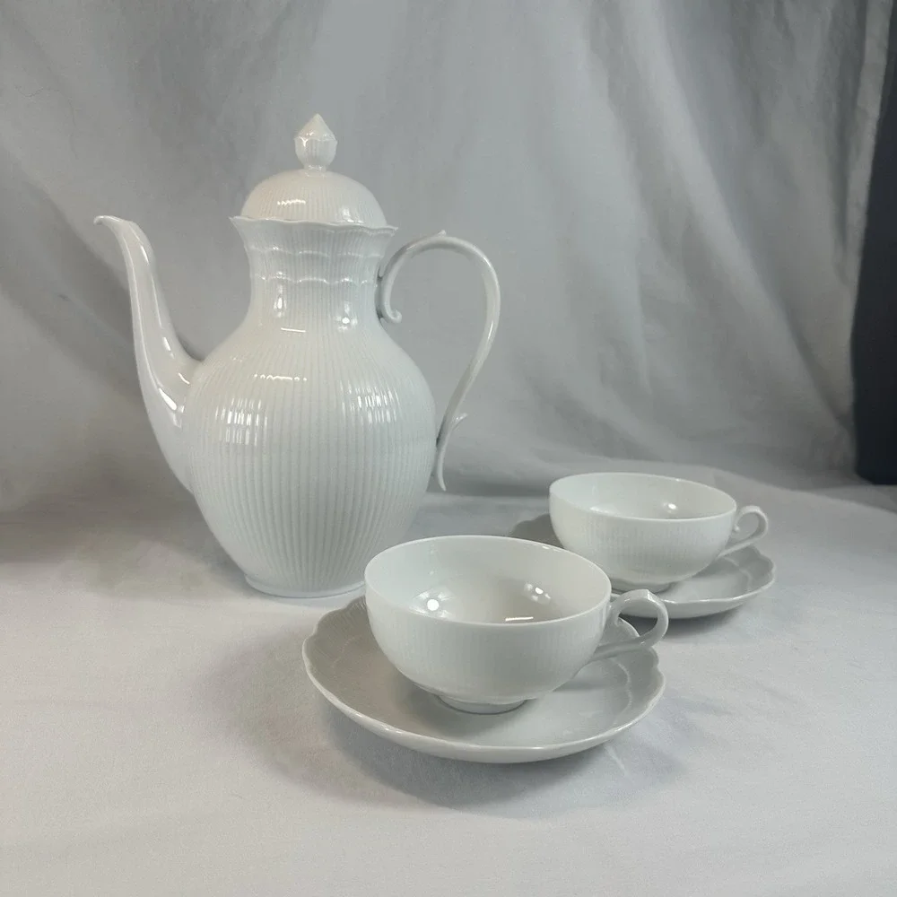 AK Kaiser Romantica White‎ Coffee Pot Tea Set W Germany Scalloped EXC MCM Vtg